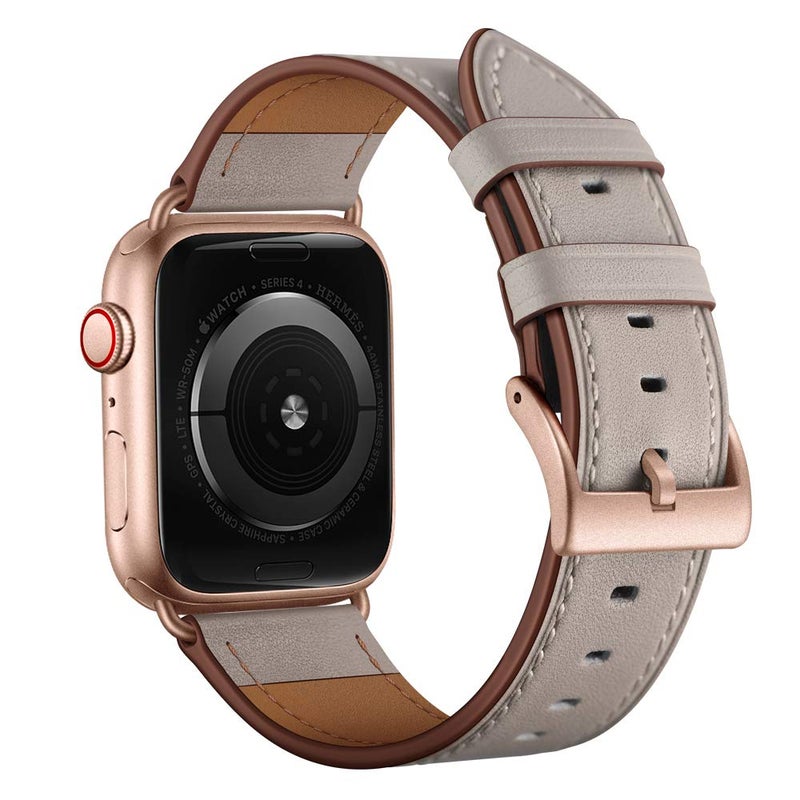 OUHENG Leather Bands Compatible with Apple Watch Band 49mm/46mm/45mm/44mm/42mm, Genuine Leather Strap for iWatch Series 11/10/9/8/7/6/5/4/3/2/1 & Ultra 3/2/1 & SE3 SE2 SE, Ivory White/Rose Gold - Image 2